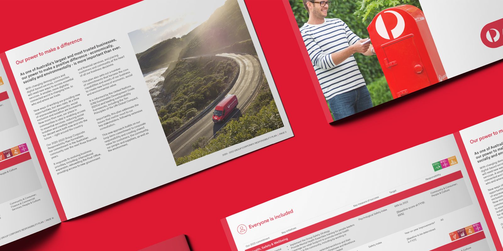 Australia Post publication spreads with a photograph of a delivery driver