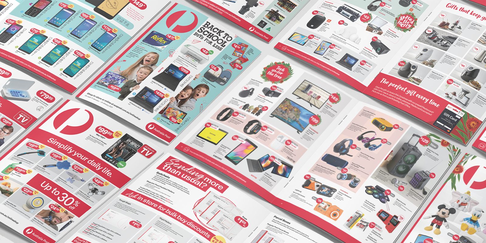Australia Post catalogue pages laid out at an angle