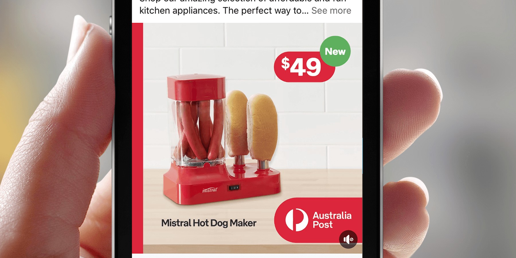 An Australia Post social advertisement for a hot dog maker on a phone