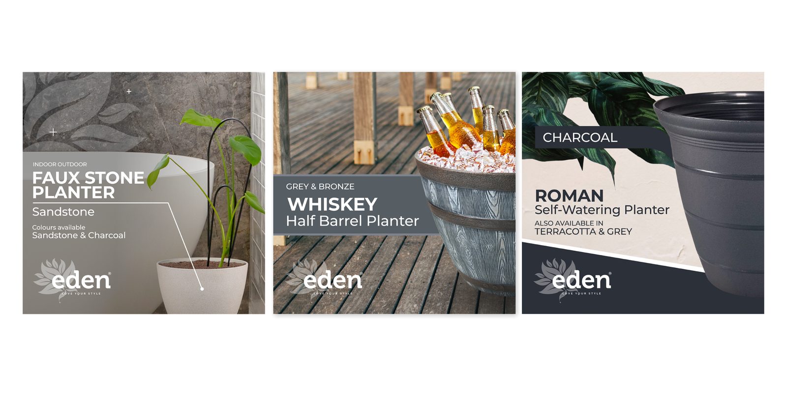 Eden social media posts for garden planters and outdoor styling