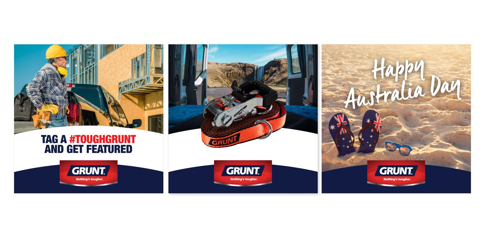 GRUNT social media tiles with workers and a utility vehicle